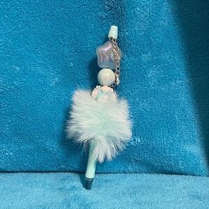 Fluffy Blue Pen with Charm